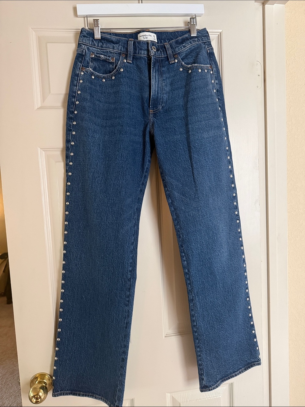 Abercrombie & Fitch Dark Blue Studded Straight Jeans